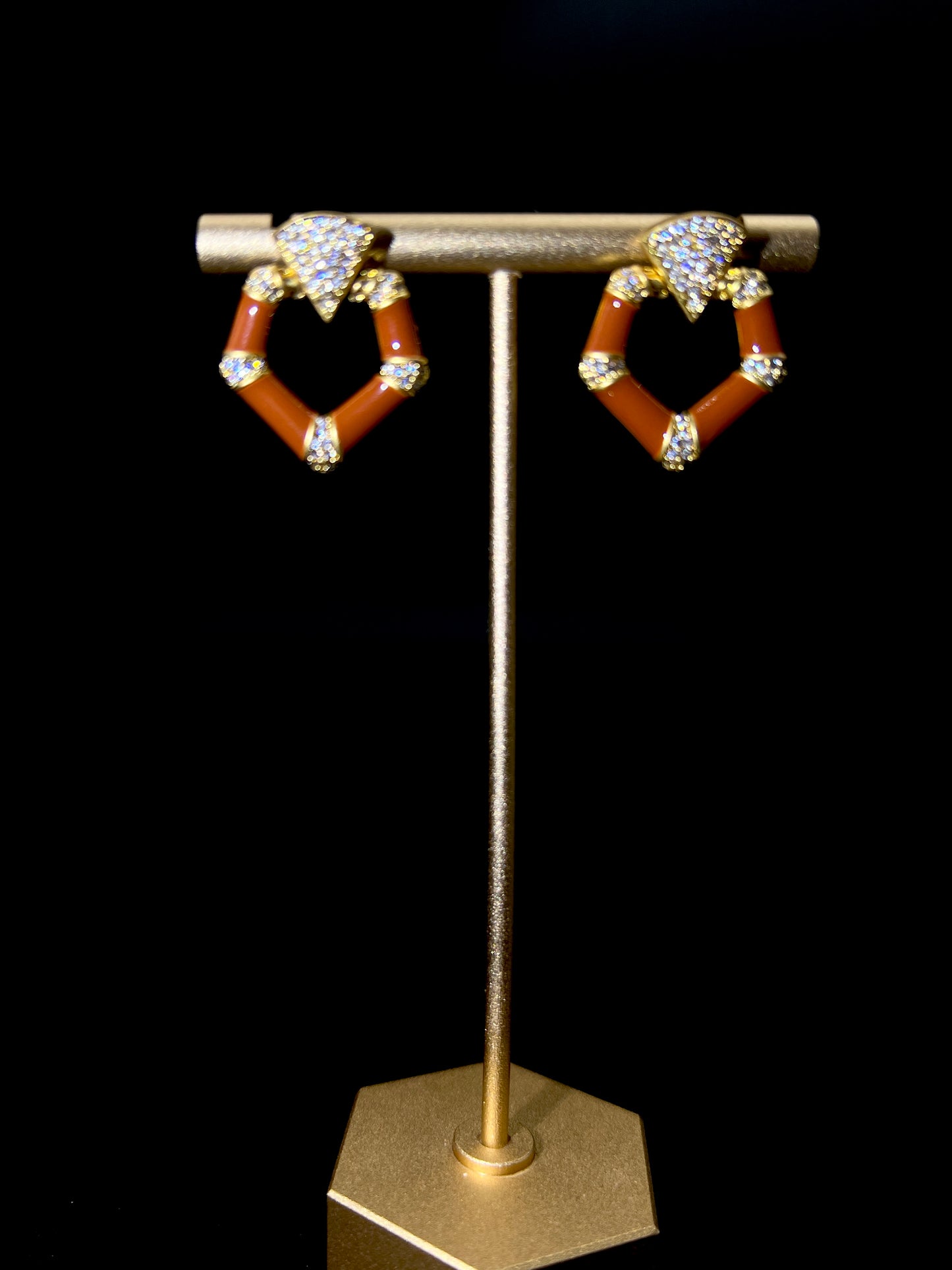 Orange Enamel & Czech Gemstone Earrings: Feminine Elegance