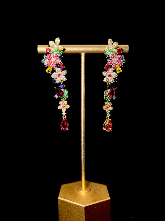 Colorful Flower Rhinestone Earrings: Elegance in Bloom