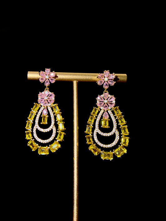 Stunning Yellow Oval Rhinestone Earrings: Sparkling Elegance