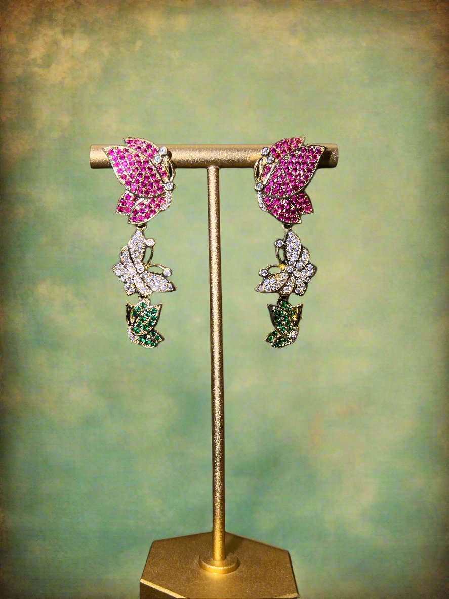 Beautiful Butterfly Trio: Pink, White & Green Charm