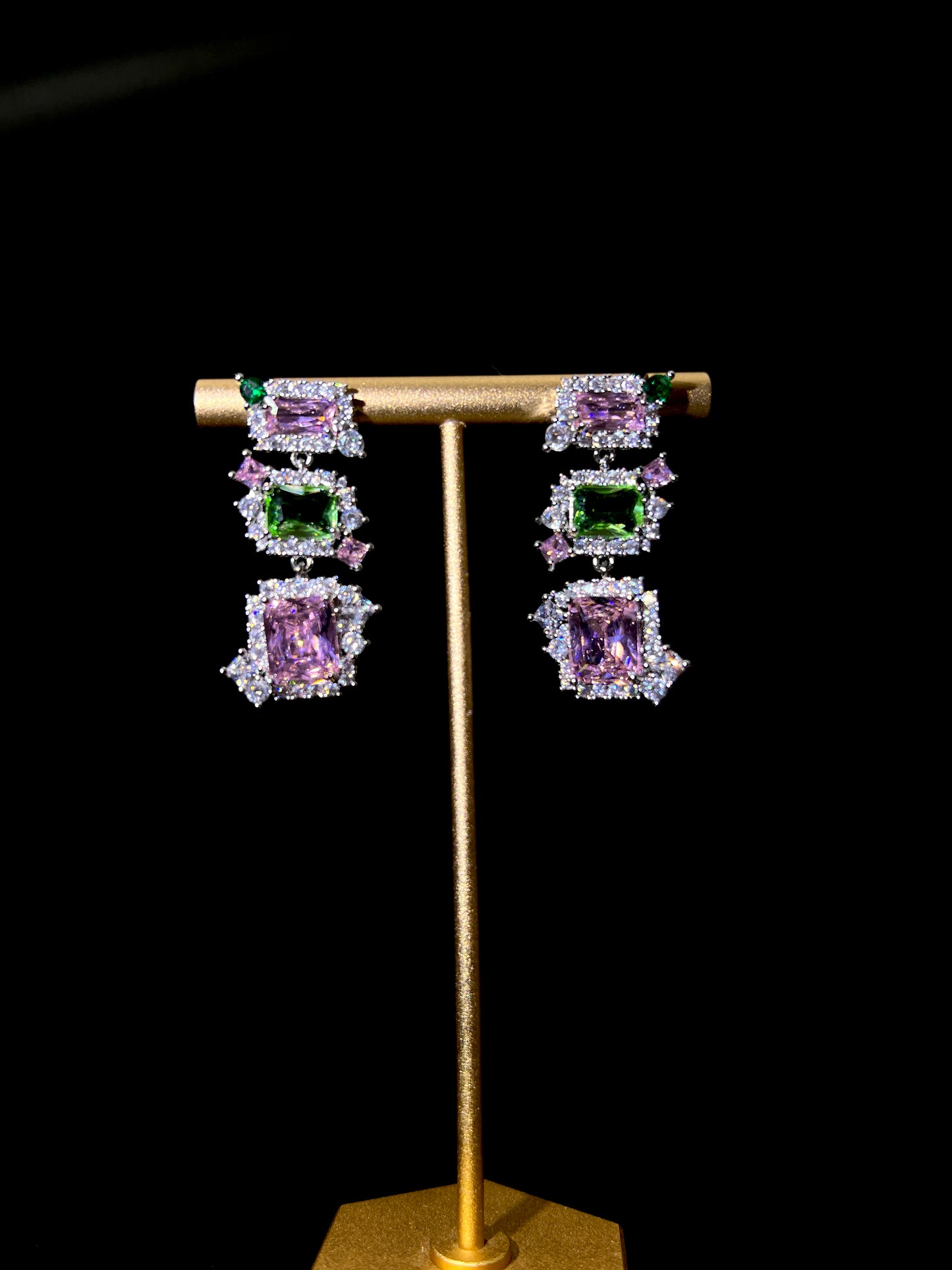 Charming Pink & Green Zircon Earrings: Adorable Style