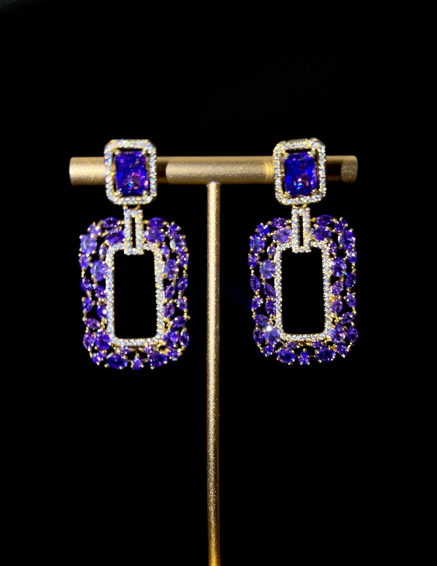 High-Quality Purple Hollow Rectangular Earrings: Sparkling Elegance