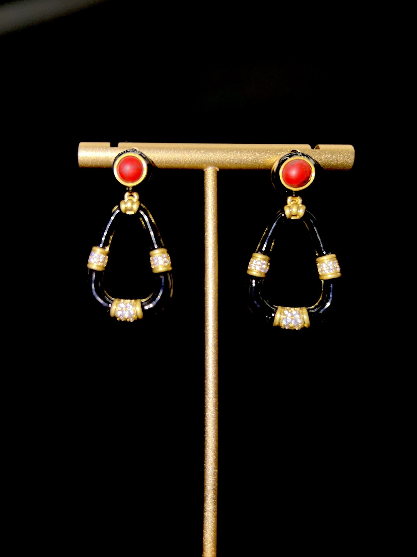 High-Quality Oval Earrings: Czech Gemstones & Red Turquoise