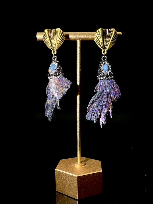 Exquisite Volcanic Rock & Purple Crane Stone Earrings: Unique Elegance