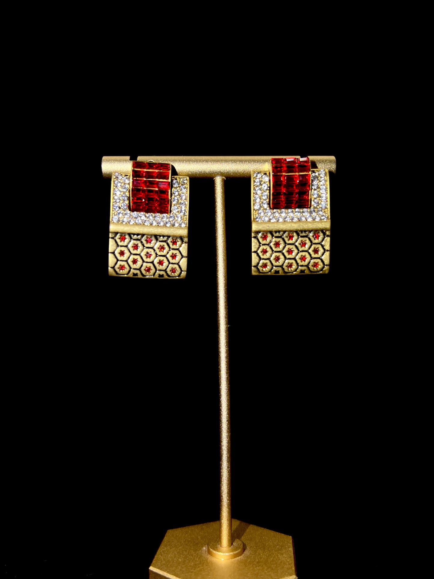 Modern Red 18K Gold-Plated Square Brick Earrings: Elegant Sophistication