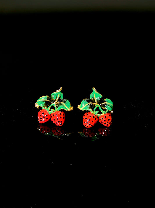 Red Strawberry Enamel Earrings: Unique Charm