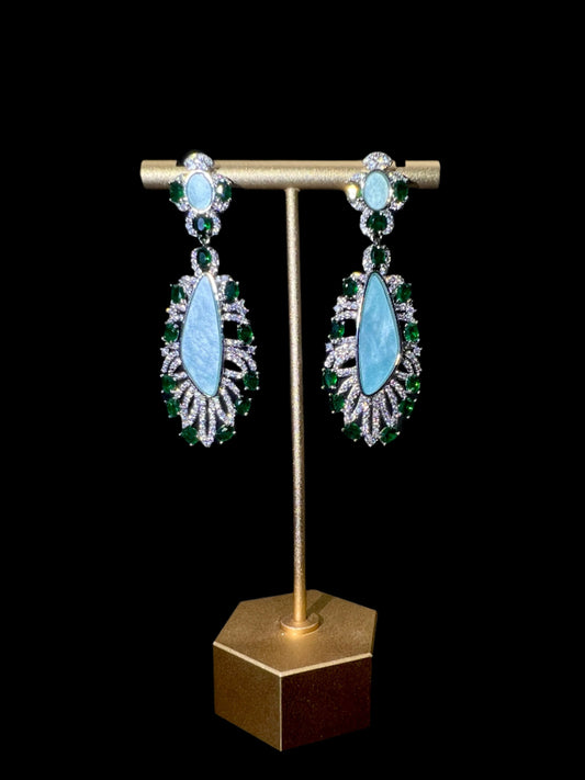 Fine-Crafted Timeless Treasures: Blue Mother-of-Pearl & Zircon 925 Silver Earring