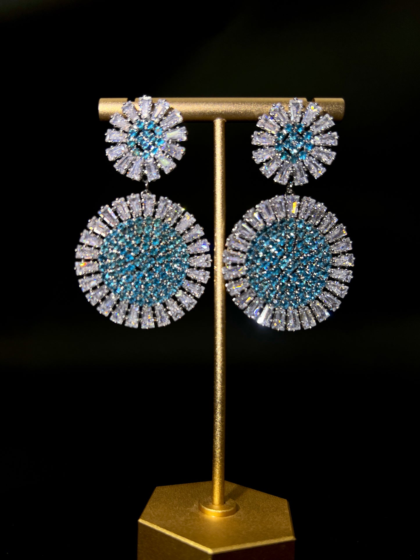 Blue Circle Zircon Earrings 925 silver needle-Sparkling Orbs of Elegance